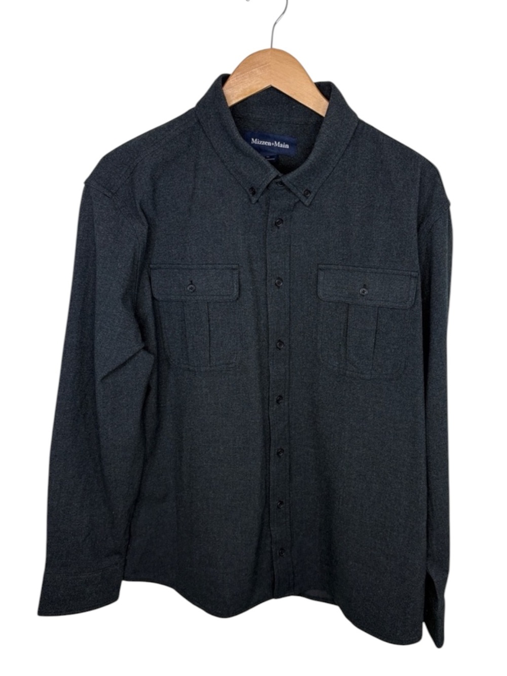 Mizzen + Main Dark Grey Flannel Double Pocket Button Down Shirt Men Size XL